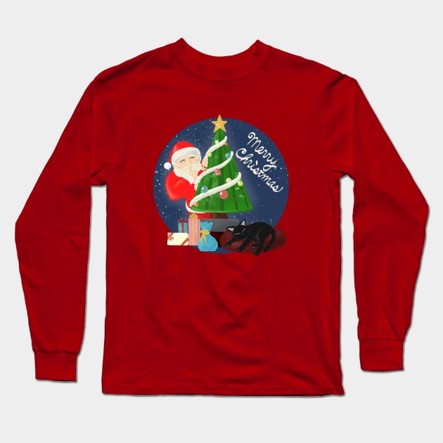 Santa and cat Long Sleeve T-Shirt by BATKEI